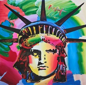 PETER MAX ORIGINAL ACRYLIC ON CANVAS "LIBERTY HEAD"    24" x 24"  FRAMED