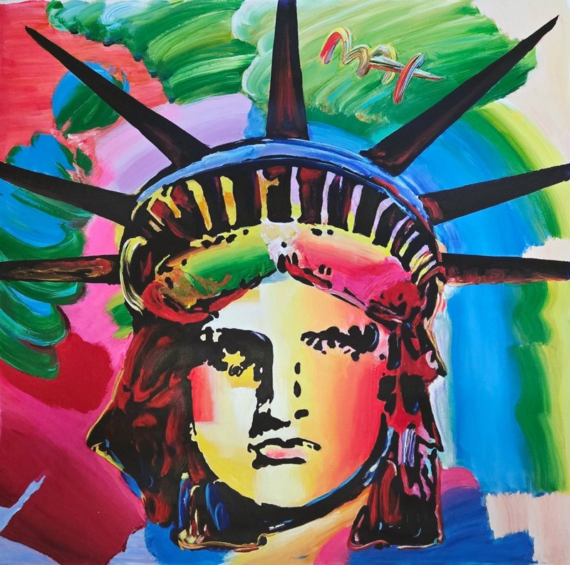 PETER MAX ORIGINAL ACRYLIC ON CANVAS "LIBERTY HEAD"    24" x 24"  FRAMED
