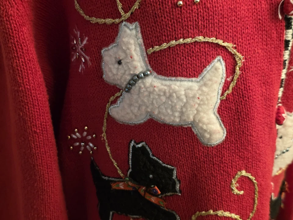 Cárdigan festivo de Navidad Seater rojo con Scottie Dogs Kikit talla grande para mujer Foto 3 de 4