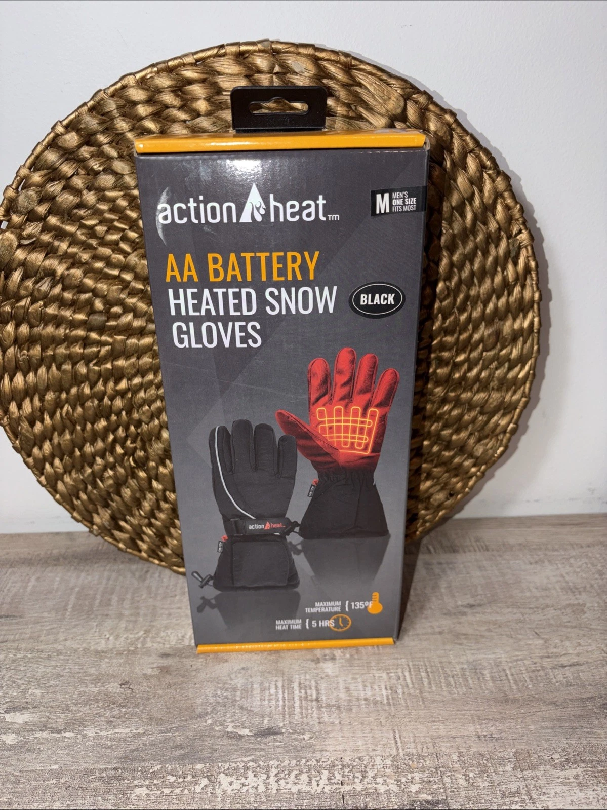 Gloves Heated ActionHeat AA Battery Included Men's Snow Gloves Black Size Medium