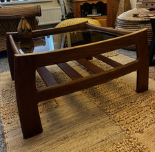 Ercol Mid-Century Modern Square Wood & Glass Coffee Table w/ Shelf 78x71x40