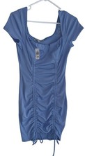 NWT Almost Famous Womens Ruched Bodycon Mini Dress Sz L Baby Blue Club Sexy