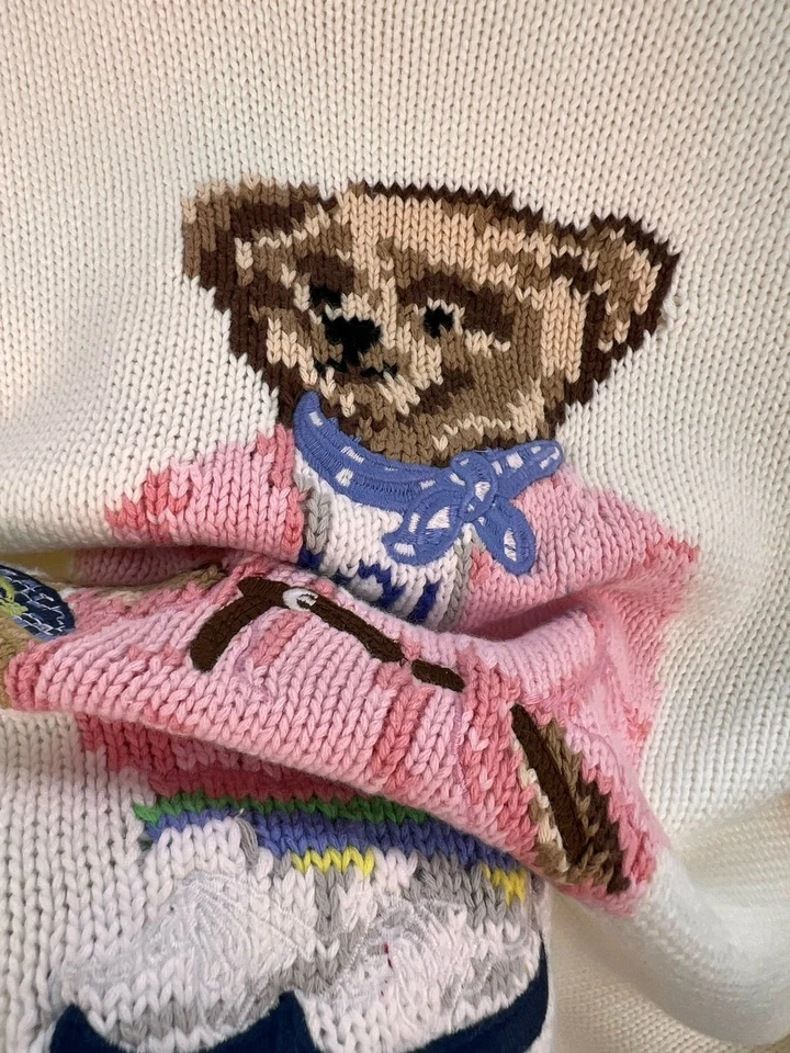 Polo Ralph Lauren Polo OSO Tejido Rosa Blanco Suéter Jersey Algodón MUJER M Nuevo Foto 4 de 4