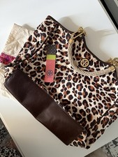 Women's Tory Burch Leopard Print Large Tote Bag Rope Handles Brown Beige
