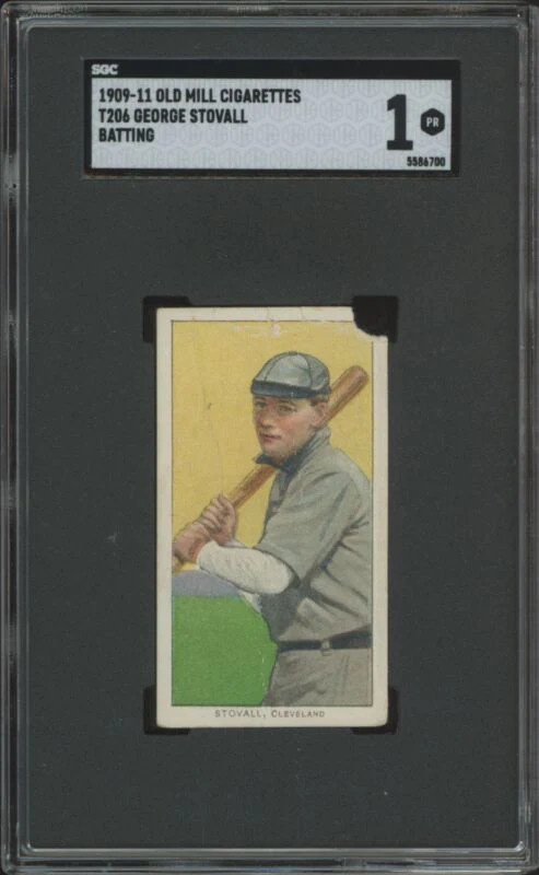 1909 T206 GEORGE STOVALL POOR OLD MILL BATTING SGC 1 BASEBALL CLEVELAND NAPS