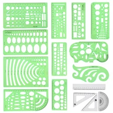 Geometric Drawings Templates Measuring Geometry Rulers 15 Pcs with 1 Pack Fil...