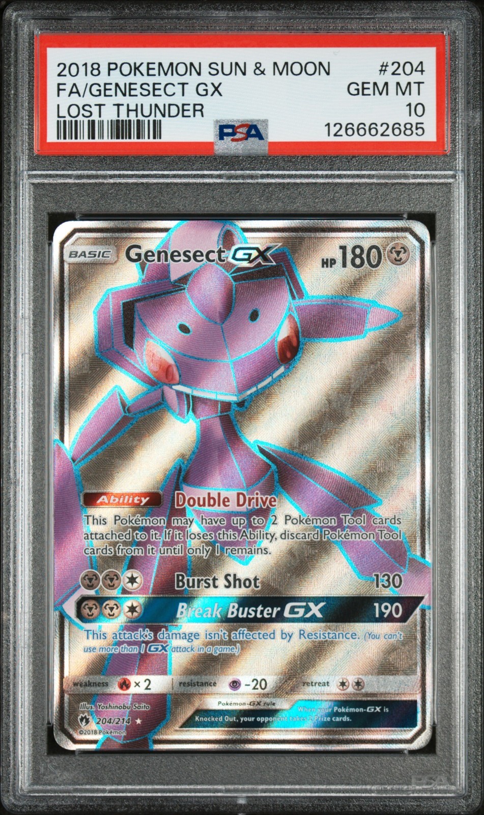 Genesect GX (Full Art) 204/214 - Sm-Lost Thunder Holo (PSA 10)