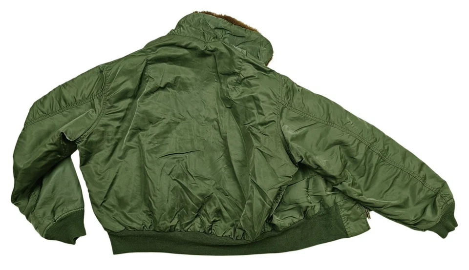 HOT VTG Men AVIREX FLYER'S B-15 BOMBER MILITARY FLIGHT FUR COLLAR GREEN Jacket S - Image 4 of 4