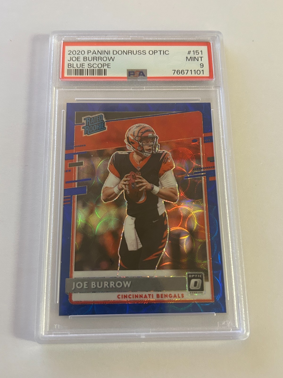PSA 9 2020 PANINI DONRUSS JOE BURROW  ROOKIE OPTIC BLUE SCOPE