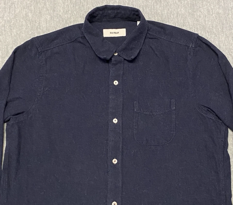 Buck Mason 男式衬衫大号蓝色斜纹纽扣 100% 棉深水洗口袋 — 第 2/4 张图片
