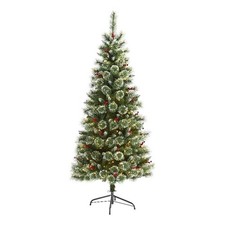 Nearly Natural 6ft Frosted Swiss Pine Christmas Tree w/300 Clear LED and Berries