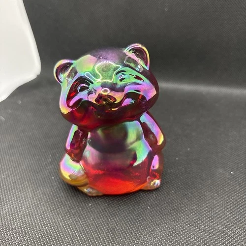 1980's Fenton Ruby Red Amethyst Marigold Carnival Glass Raccoon 3 1/2" Used