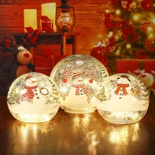 3 Pcs Christmas Decorations Indoor Snowman Globe Crackle Glass Ball Lamp with LE
