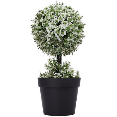 Small Faux Topiary Boxwood Plant White Leaves Grass Ball Home Office Decor