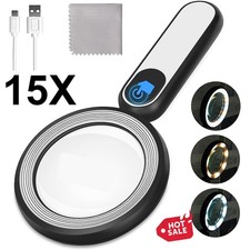 LED Lupe Leselupe mit Licht Beleuchtung 15X Vergrößerungsglas Juwelierlupe