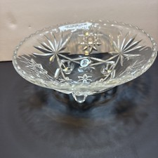 Vintage Crystal Candy Dish Bowl 6 3/4" X 2 1/2" Cut Pattern Star Floral Flower