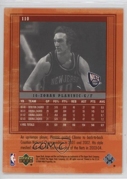 2003-04 Upper Deck UD Legends Impressions /1999 Zoran Planinic #110 Rookie RC - Image 2 of 2
