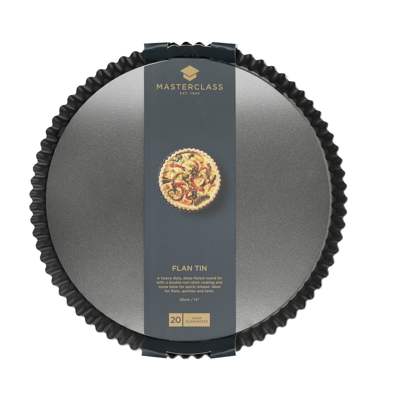 Masterclass Unisex Dark Grey Non-Stick Quiche Tin, Fluted Loose Base Tart Tin, Carbon Steel, 30Cm In - Image 2