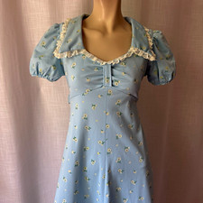 Vintage 1970s Baby Blue Puff Sleeve Prairie Dress