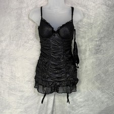 Fredericks of Hollywood Black Sparkle Ruched Chemise Set sz M whimsigoth NWOT