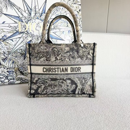 Dior Book Tote Mini Jungle Animal Embroidery Canvas Hand Bag Auth