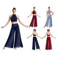 Women Dance Outfits Dance Practice Wear Dancewear Halter Neck Elastic Waistband