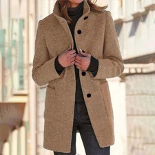 Classic Look Winter Coat Solid Pattern Stand Collar Neckline Autumn Wear