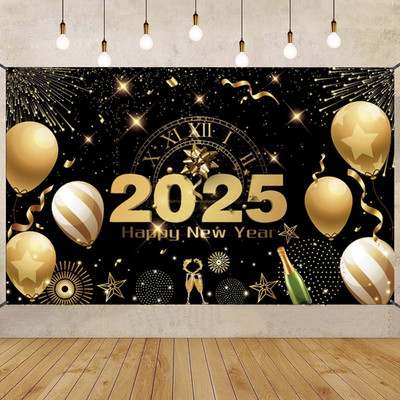 Silvester Banner Deko 2025, 72 X 44 Zoll Happy New Year'S Eve Backdrop Für Dekor