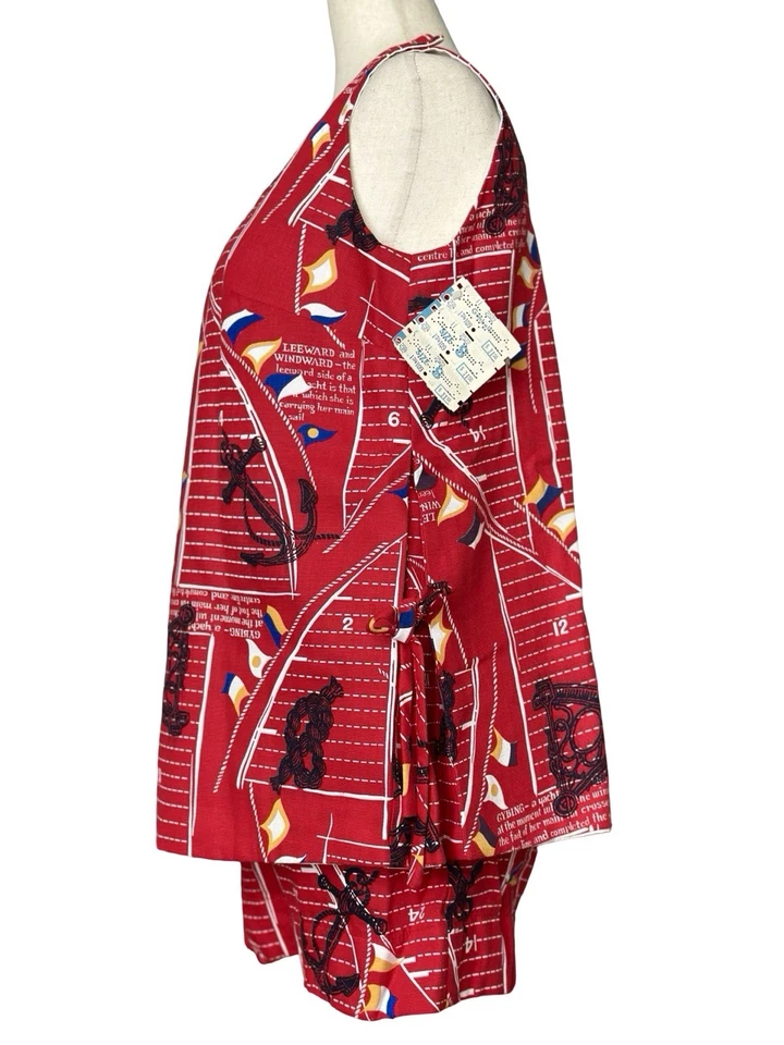 Vtg 60’s Lady In Waiting Maternity Two Piece Shorts Set 8 Novelty Nautical Print - Image 3 of 4