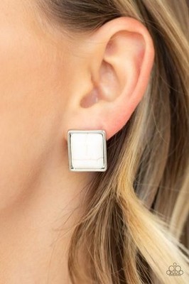 Paparazzi Jewelry Eco Elegance White Crackled Square Stone Post Earrings