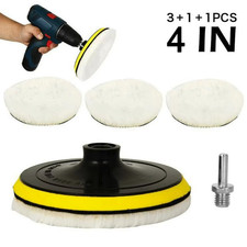 5pcs 4 inch Flocking Sanding Disc Polishing Pads Hook  Loop Drill Set - NEW