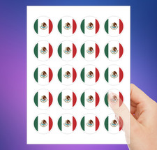 NEW - Set of 20 - Round Vibrant Mexico Flag Sticker - Durable Vinyl Decal