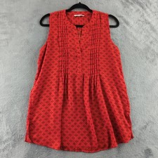 Alfred Sung Dress Womens Medium Red Sleeveless Pleated Tunic Blouse Top Pattern
