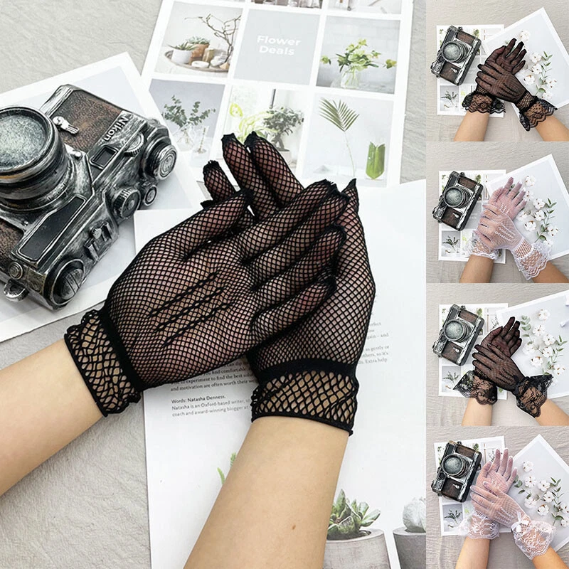 Mesh Fishnet Gloves Black White Uv-proof Driving Gloves Full Finger Mittens  # @