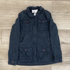 Stussy Girls Coat Size Medium Pockets Logo Embroidered Streetwear Full Zip Goth