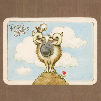 Unused Vintage Drawing Board Postcard, ''What's Gnu?'' Wildebeast Dallas Texas USA
