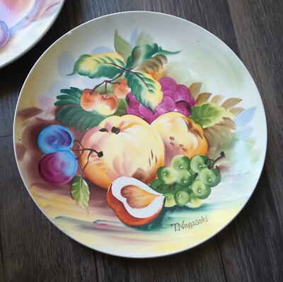 Vintage Hand Painted Fruit Motif Wall Decor Plates Signed T