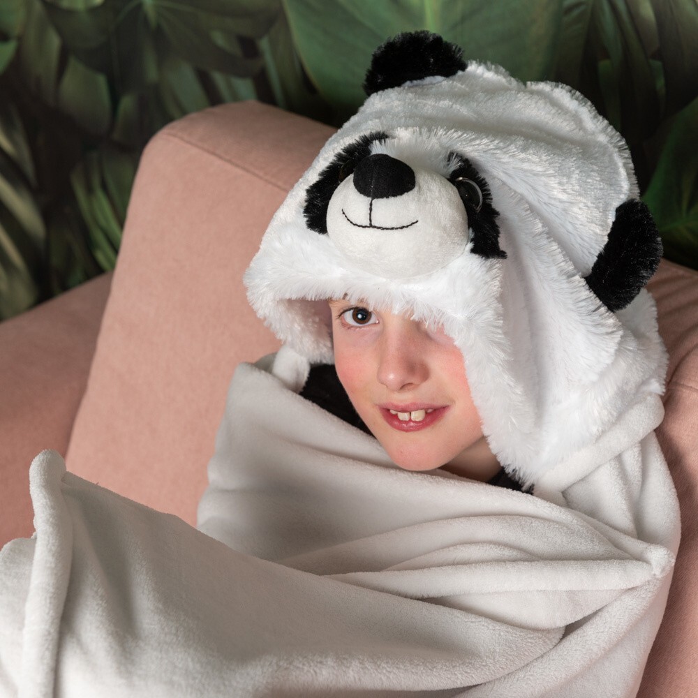 NOXXIEZ PANDA ANIMAL HOODED CUDDLE COZY BLANKET 130 X 100 CM KEEP WARM IN WINTER