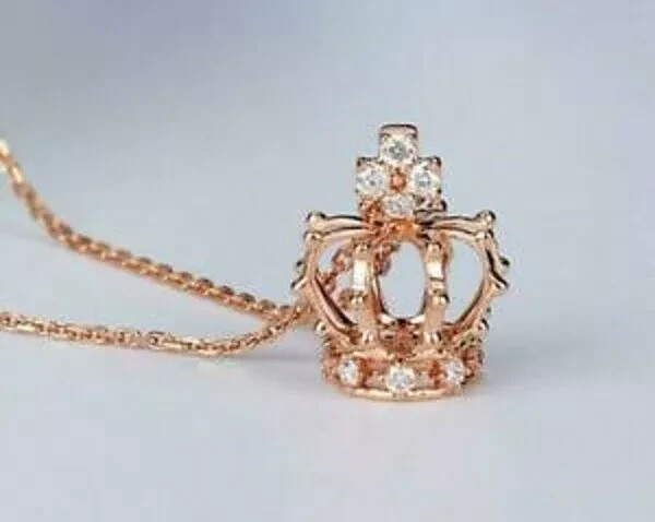 0.80Ct Round Cut VVS1 Diamond Crown Shape Pendant 14K Yellow Gold Finish Chain