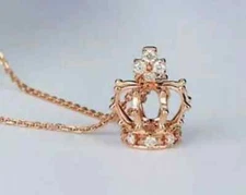 0.80Ct Round Cut VVS1 Diamond Crown Shape Pendant 14K Yellow Gold Finish Chain