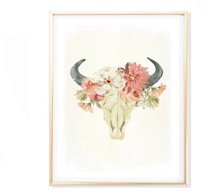 Tribal Bullhead Floral Art Print for Stylish Home Decor