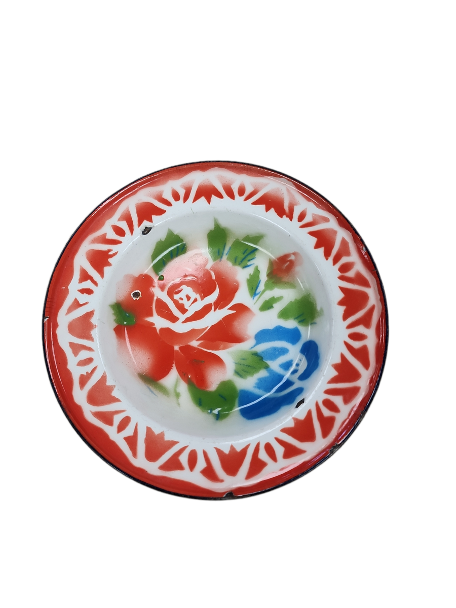 ENAMEL GRANITE WARE BOWL BASIN RED ROSES FLOWERS ANOTHER ROSSINI CREATION