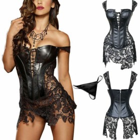 Women Black Steampunk Corset Bustier Gothic Shapewear Plus-Size Lingerie Lace up