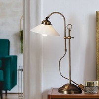 Tischlampe Tischleuchte Nachttischleuchte Antik Glas Retro Leselampe Altmessing