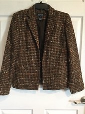 Jones New York women  s 6 brown orange ivory tweed blazer long sleeve -