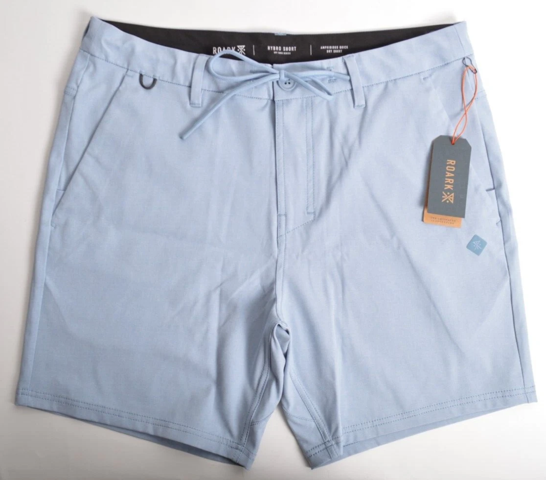 NWT Mens Roark Hybro Shorts 17" $65 32 light blue drawcord button up quick dry
