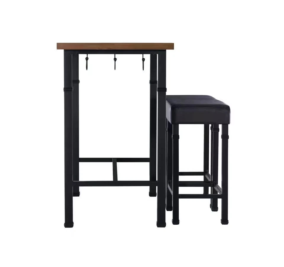 Linon Home Decor Bar Table Set Rustin Brown Comfortable Cushioned Seats 3-Piece - Image 3 of 4