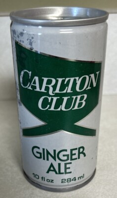 Vintage CARLTON CLUB Ginger Ale 10 Oz. 284ml Steel Flat Top Empty Soda Can