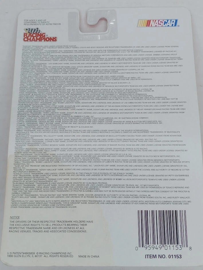 1996 Racing чемпионов 1/64 запаса автомобиля #74 Рэнди Lajoie запечатанный OGP с карты/стойка - Изображение 3 из 3