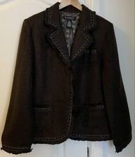 Dialogue Brown Short Jacket, Woven Boucle Fabric With Raw Edges, Size Xl, New.